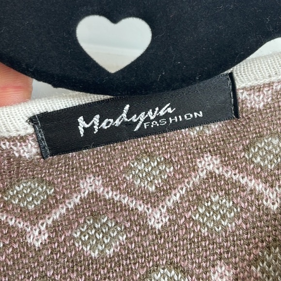 Modyva Fashion Vintage granny Embroidered beaded cream mauve Sweater Woman’s M - Picture 3 of 3